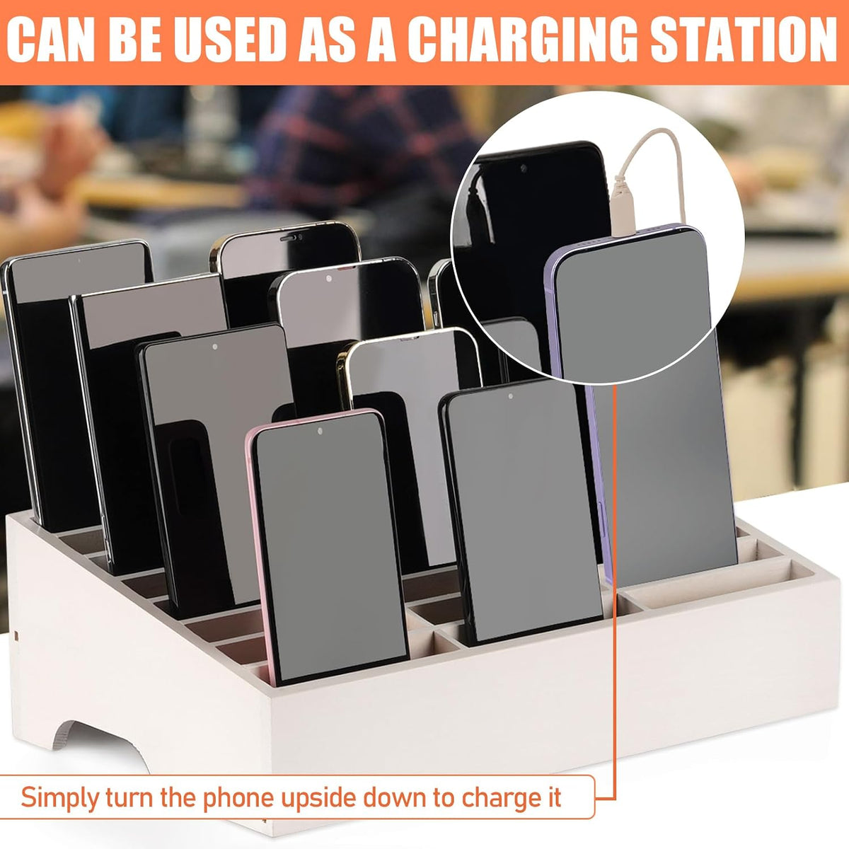 36 Slots Cell Phone Holder Classroom, Wooden Phone Lock Box