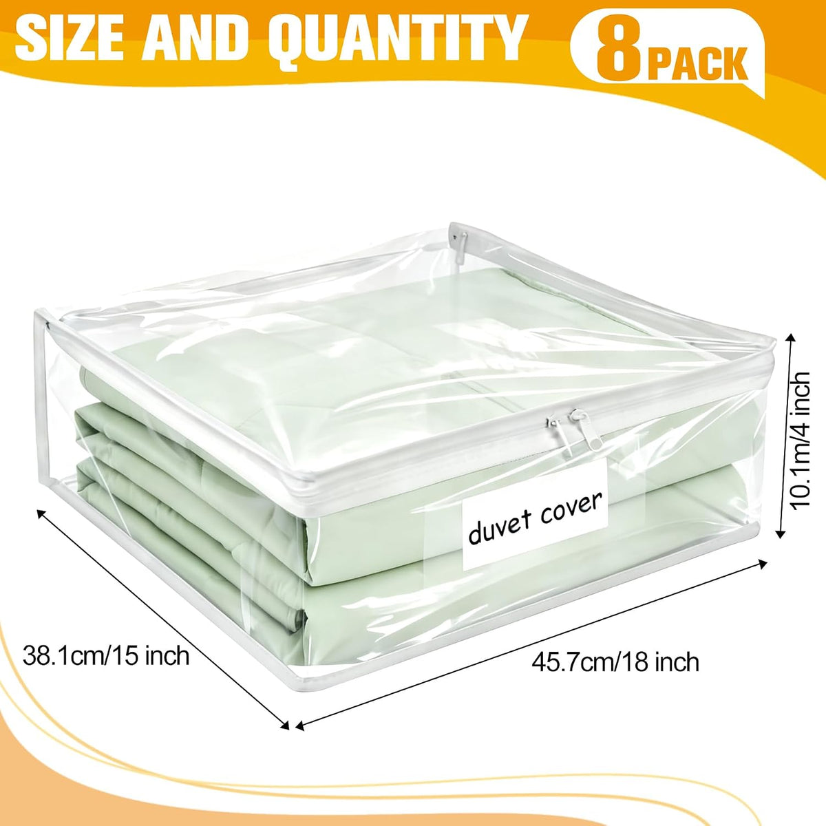 Plastic Storage Bags with Easy-Glide Zipper, Durable Clear Vinyl Zippered Storage Bags for Clothes Sweaters Comforters Blankets Sheets Bedding (15.7 x 13.8 x 3.9 Inch, Transparent White)