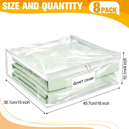 Plastic Storage Bags with Easy-Glide Zipper, Durable Clear Vinyl Zippered Storage Bags for Clothes Sweaters Comforters Blankets Sheets Bedding (15.7 x 13.8 x 3.9 Inch, Transparent White)