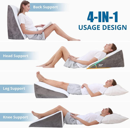 Sasttie Wedge Pillow 24x24x12 inch, Memory Foam Bed Wedge, Cool Grey