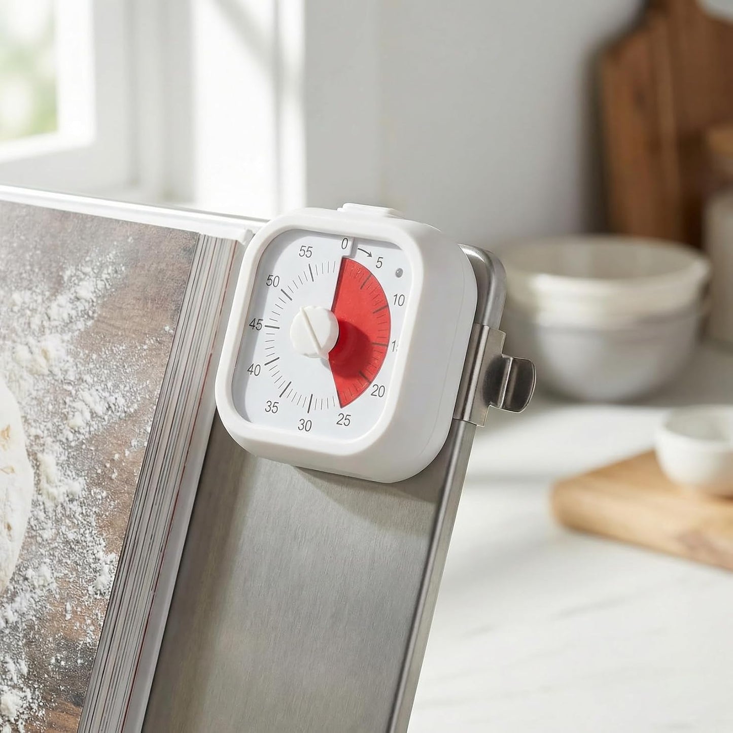 NUOBESTY Kitchen Timer 60 Minute Visual Desk Timer with Clip Silent Analog Countdown for Cooking Baking Classroom and Homework Management