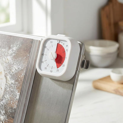 NUOBESTY Kitchen Timer 60 Minute Visual Desk Timer with Clip Silent Analog Countdown for Cooking Baking Classroom and Homework Management