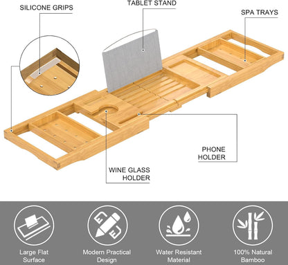 Expandable Bamboo Bathtub Caddy Tray for Luxury Bath