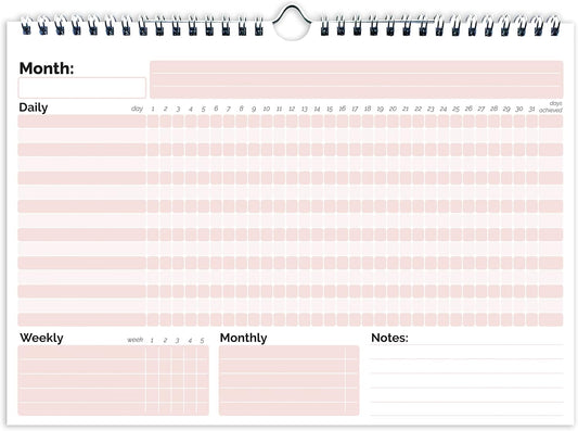 HADIGU Habit Tracker Calendar, (Undated 12 Month) with Spiral Bound and Hanger, A4 size (8.3"x11.7"), Habit Tracker Journal for Daily Weekly and Monthly Habit Tracking.