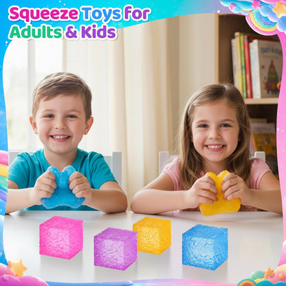 4 Packs Stress Balls for Kids Adult, Stretch and Squeeze Stress Balls for Anxiety Relief, Sensory Squishy Ball for Classroom Prizes Birthday Party Favor Gifts (Squeeze Ball)