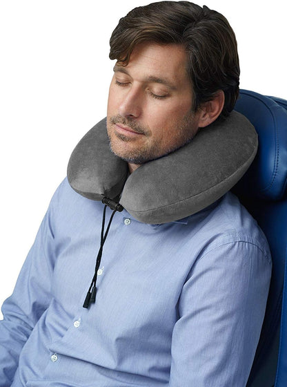 travelrest Sleep Neck Pillow Travel - Travel Essentials, Memory Foam, Neck Support Pillow for Long Flight, Plane Sleeping Accessories, Anti-Slip and Comfortable, Washable, Attaches to Luggage - Gray