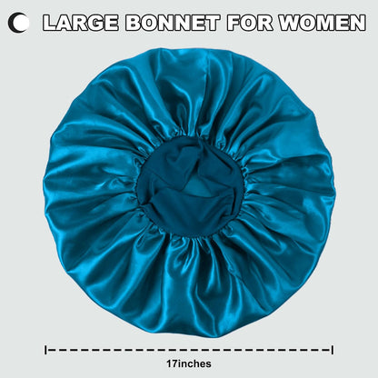 Extra Large Satin Bonnet Hair Cap for Women Men | 17inches, Jumbo Silk Sleep Cap, Wide Elastic Band for Braids Curly Hair Locs, Black