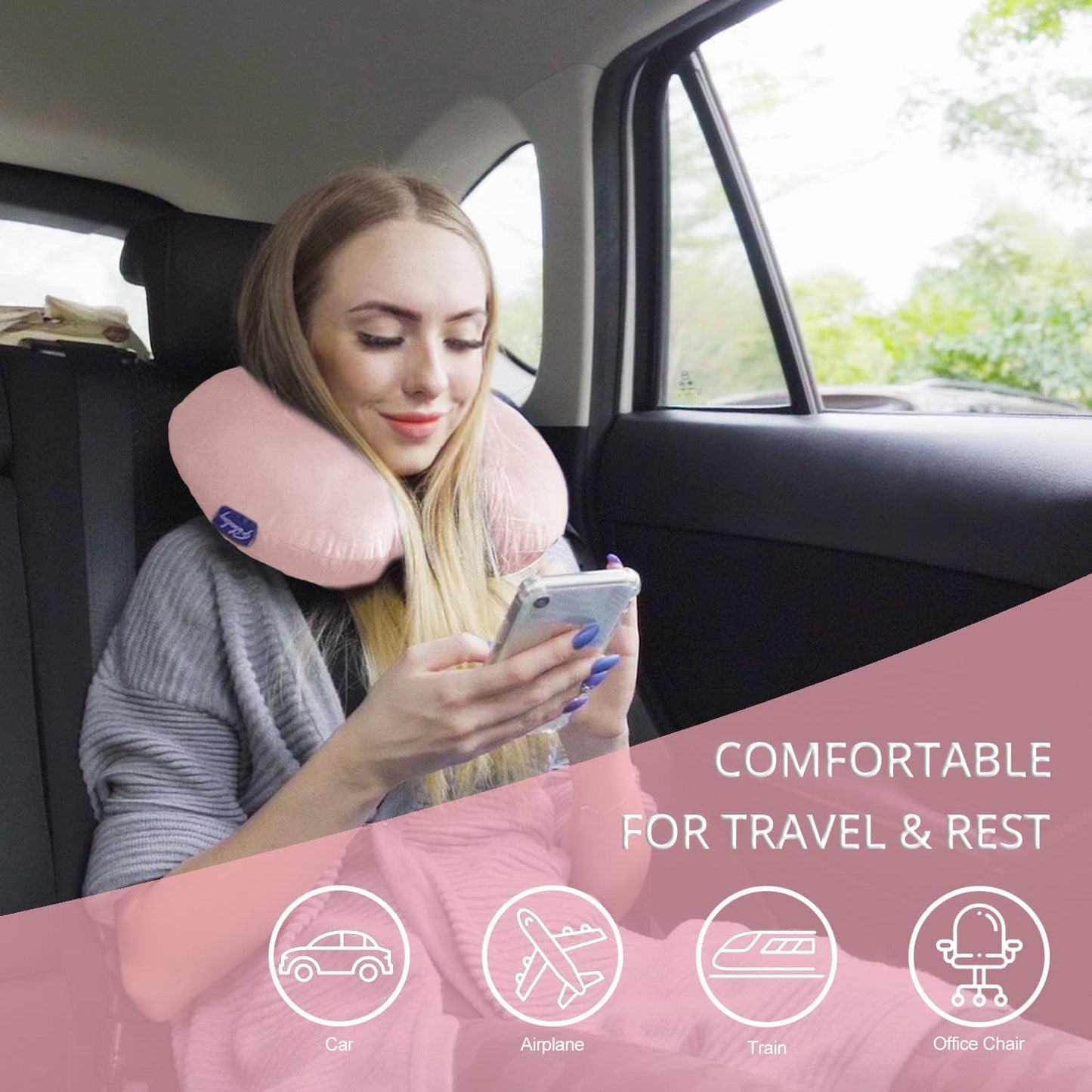 Travel Pillow Memory Foam for Airplanes - Neck Pillow for Traveling, Car, Home, Flight Pillow for Sleeping with Attachable Snap Strap Soft Washable Cover, Provide Head Neck Support Rest, Dark Gray
