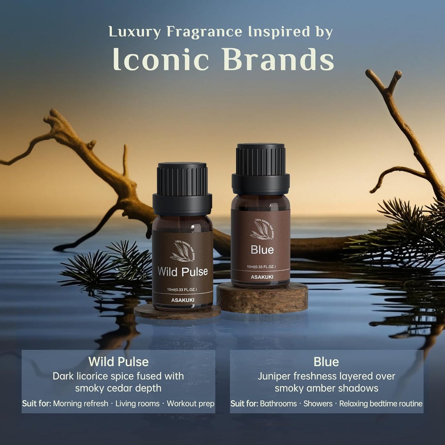 ASAKUKI Essential Oils for Diffuser –6 Mood Essential Oil Blends (Breathe, Uplift, Sensual, Balance, Unwind, Rest) for Morning to Night Rituals, Home & Daily Use-Thoughtful Gift