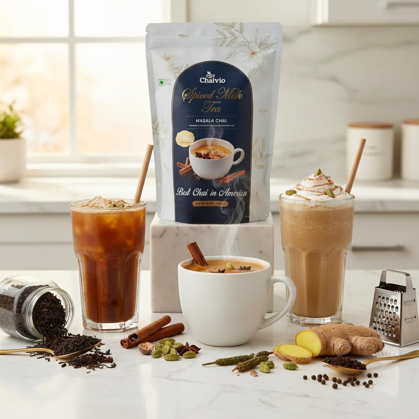 Chaivio Masala Chai Tea Latte, Unsweetened Instant Powder, Authentic Chai-with Natural Ingredients, No Preservatives, Tea Powder, Quick and Healthy Chai(1 lb)