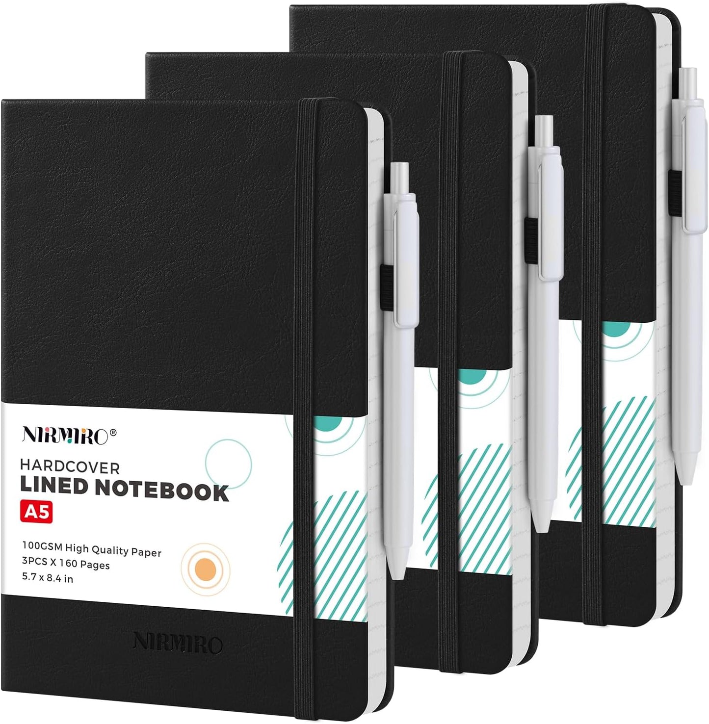 NIRMIRO (3 Pack) Pocket Notebook Small Journal with Pen, 3.7" x 5.7", A6 Mini Notebook for Women Men Work Writing, Hardcover Small Pocket Notepad with 100Gsm Premium Thick Lined Paper, Black Leather
