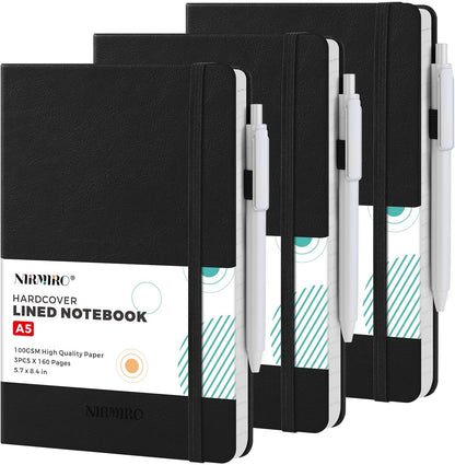 NIRMIRO (3 Pack) Pocket Notebook Small Journal with Pen, 3.7" x 5.7", A6 Mini Notebook for Women Men Work Writing, Hardcover Small Pocket Notepad with 100Gsm Premium Thick Lined Paper, Black Leather