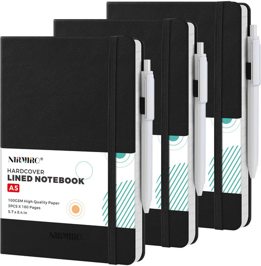 NIRMIRO (3 Pack) Pocket Notebook Small Journal with Pen, 3.7" x 5.7", A6 Mini Notebook for Women Men Work Writing, Hardcover Small Pocket Notepad with 100Gsm Premium Thick Lined Paper, Black Leather