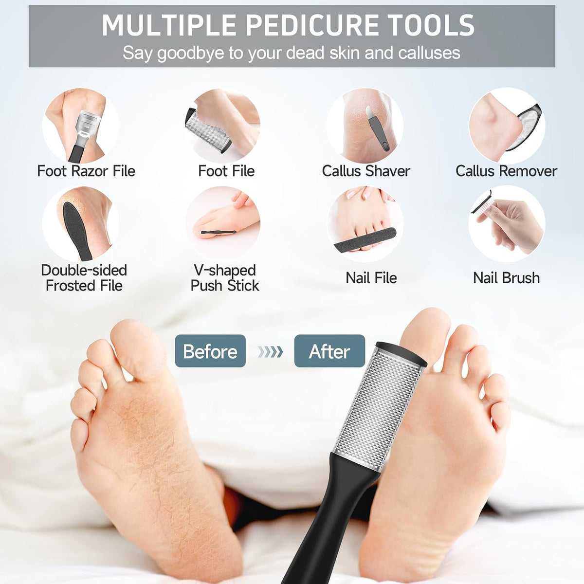 Electric Callus Remover for Feet,Professional Pedicure Kit Rechargeable Foot File Hard Skin Remover for Cracked Heels &Dead Skin,with 3 Roller Heads 2 Speed(White N9)
