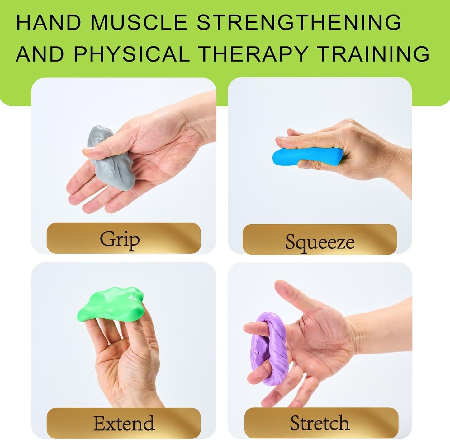 4 Pack Theramandu Therapy Putty Kit (3oz Each) – Hand Putty Physical Therapy for Adults, Sensory Stress Relief & Hand Muscle Strengthening Exercise Therapy Putty, 4 Different Resistances