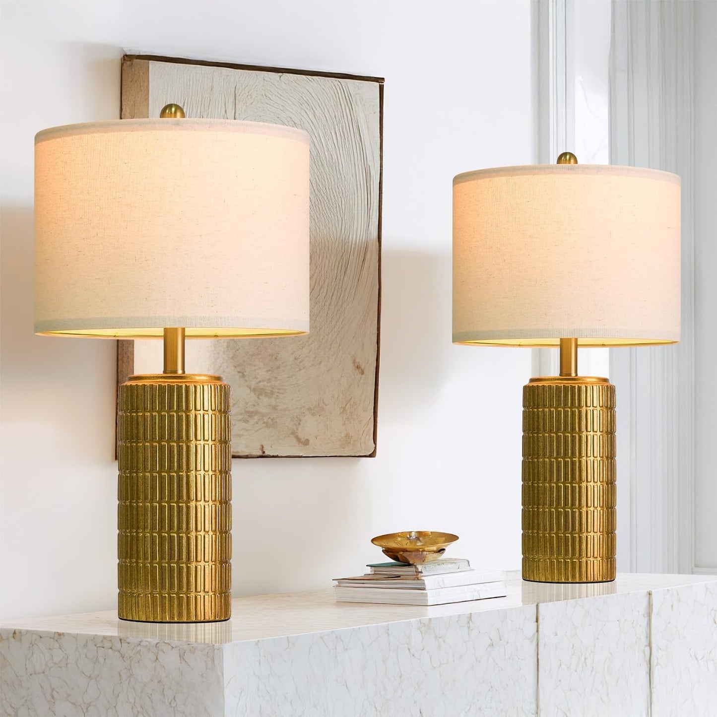 PoKat 23" Modern Ceramic Table Lamp Set of 2 for Living Room White Desk Lamps for Bedroom Farmhouse Bedside Nightstand Lamp House Warming Gifts New Home Decor End Table Lamps Gifts for Women Mom Beige