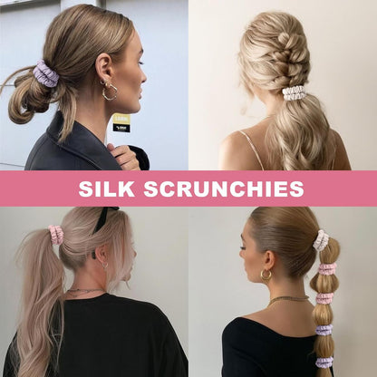 6Pcs Silk Hair Ties 100% Pure Mulberry Silk Scrunchies for Women Girls | No Hair Crease, Anti Frizz, Gentle Hold, No Damage, Black Brown Pink