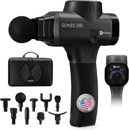 LifePro SonicPro Massage Gun Deep Tissue with Heat — Percussion Massager Gun 10 Speeds 9 Heads — Muscle Massager for Athletes Back, Legs, Arms