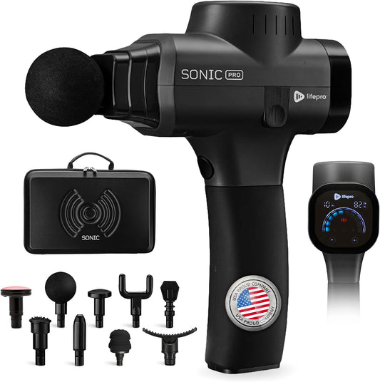 LifePro SonicPro Massage Gun Percussion Muscle Massager with Heat, 9 Heads