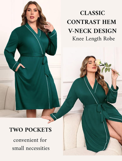 Ekouaer Plus Size Robes for Women Soft Bathrobe V Neck Soft Maternity Robe