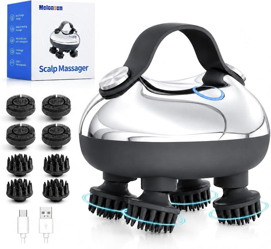 Melonsun Electric Scalp Massager, 2 Claw Sets, IPX7 Waterproof, Silver
