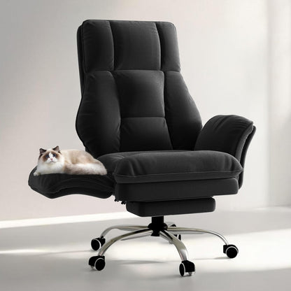 Big and Tall Office Chair, Flip Armrests for Pets & Cross Legged Sitting, Executive Ergonomic Computer Gaming Chair with Foot Rest, Teddy Fleece Wide Seat Reclining Desk Chair, White Vanity Chair