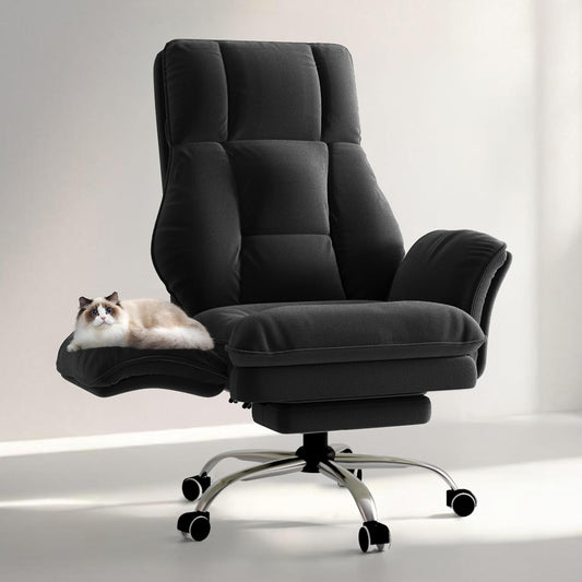 Big and Tall Office Chair, Flip Armrests for Pets & Cross Legged Sitting, Executive Ergonomic Computer Gaming Chair with Foot Rest, Teddy Fleece Wide Seat Reclining Desk Chair, White Vanity Chair