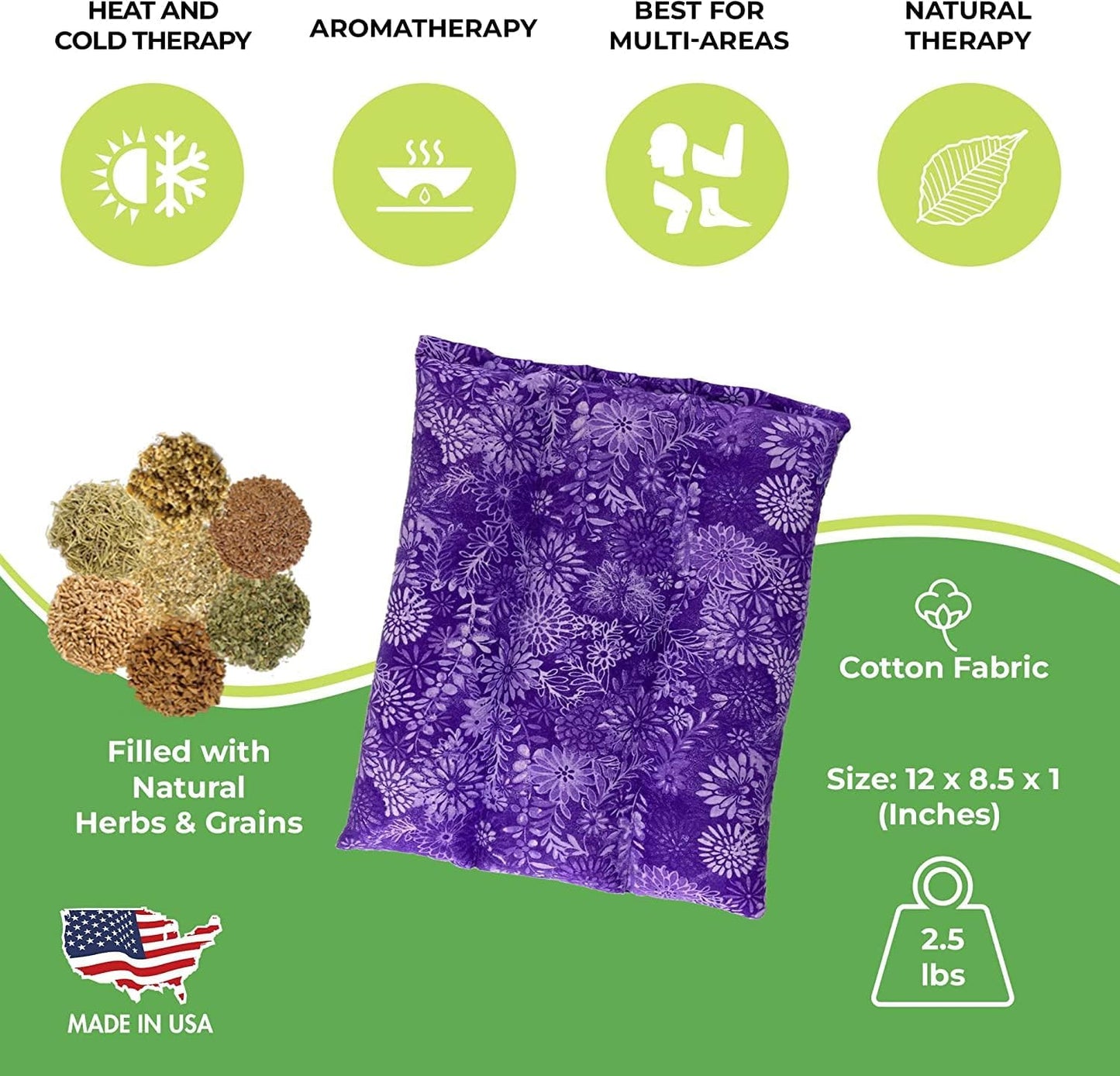 Nature Creation Microwaveable Herbal Heating Pad for Lumbar - Soothing Hot & Cold Therapy Pack for Lower Back- Soothing Relaxation, Warmth and Comfort - Lavender Flowers