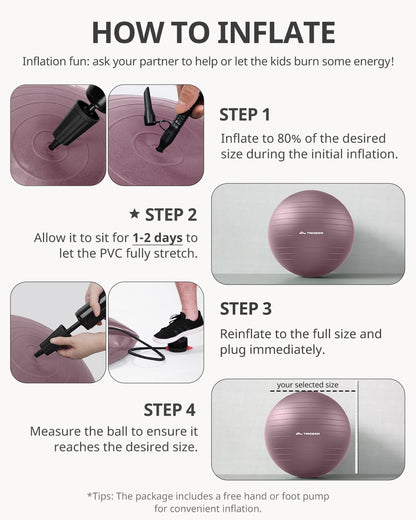 Trideer Exercise Ball, Stability Yoga Ball for Physical Therapy, Active Sitting, Pregnancy & Birth Labor Prep, Core Strength, Balance Training, Posture Improvement and Daily Stretching, 55/65/75cm