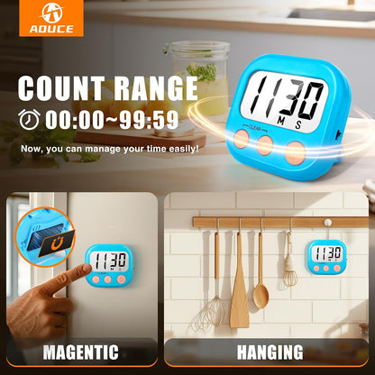 2 Pack Digital Kitchen Timer for Cooking Big Digits Loud Alarm Magnetic Backing Stand Cooking Timers for Baking White