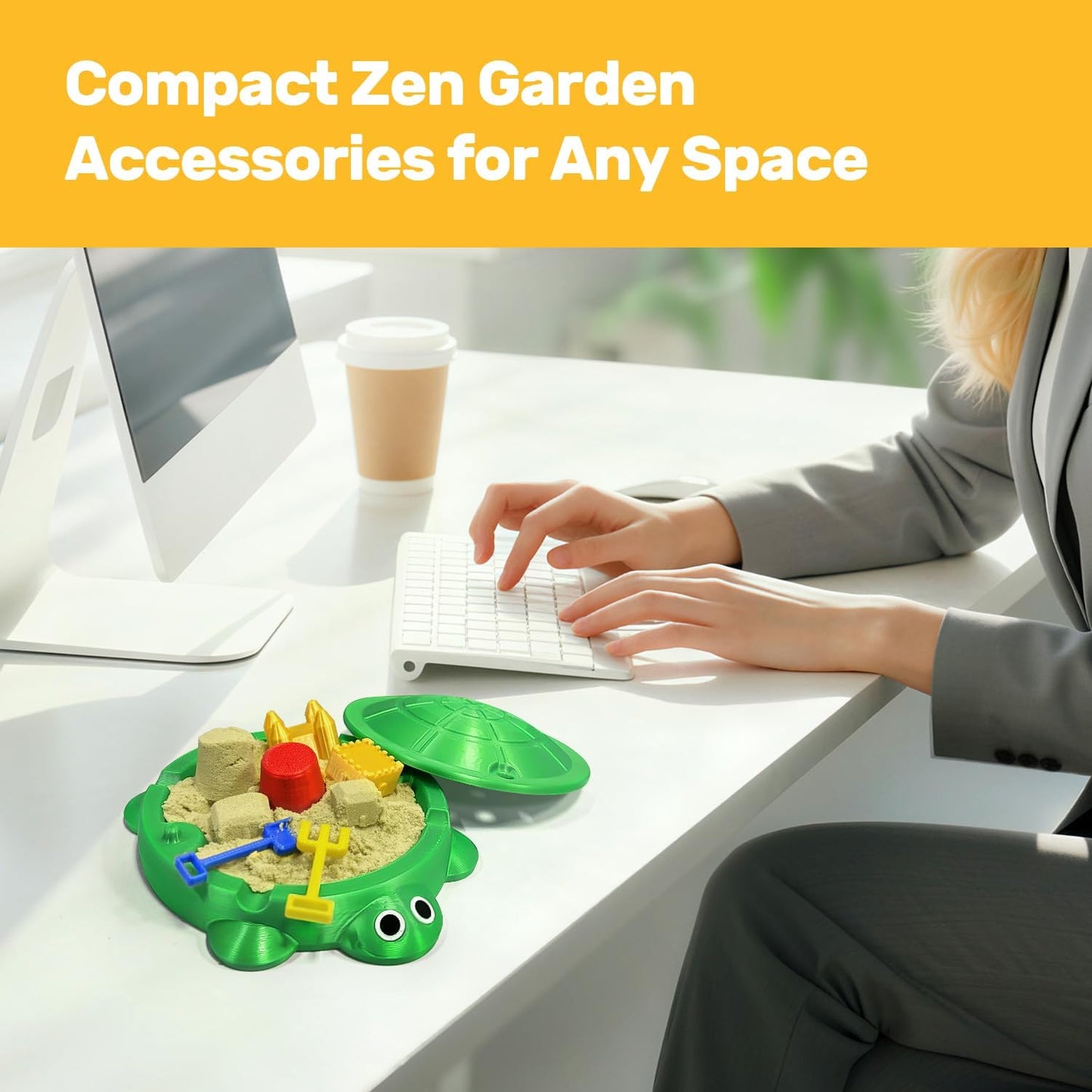 Mini Turtle Sandbox Zen Garden for Desk, Desktop Sandbox on the Go Stress Relief, Mini Desk Zen Sand Garden Kit with Lid, Funny Coworker, Birthday, Friend Gifts Idea