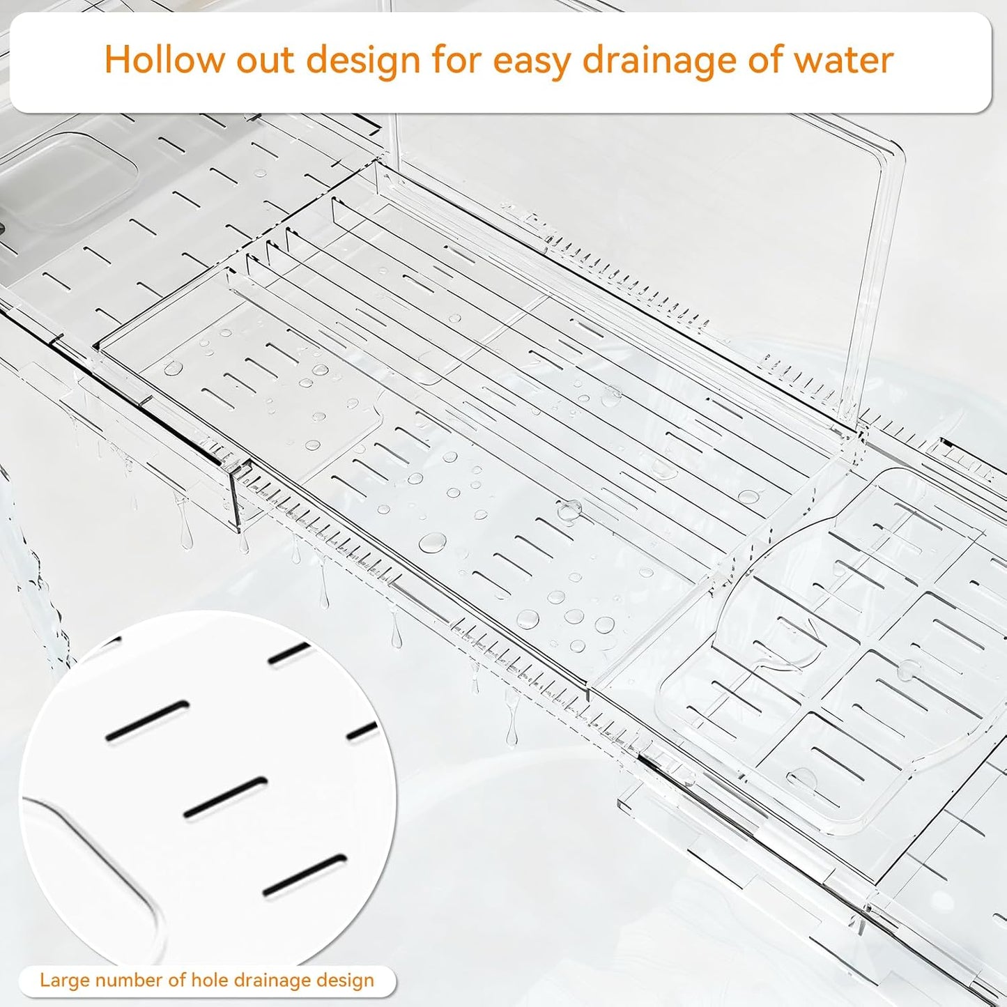 Yieach Luxury Clear Acrylic Bathtub Tray with Book Holder,Expandable Bath Tray for Tub and Bath Shelf Over Tub,Plastic Bath Table & Board,Bath Caddy Trays & Accessories for Women Relaxing Spa Gifts