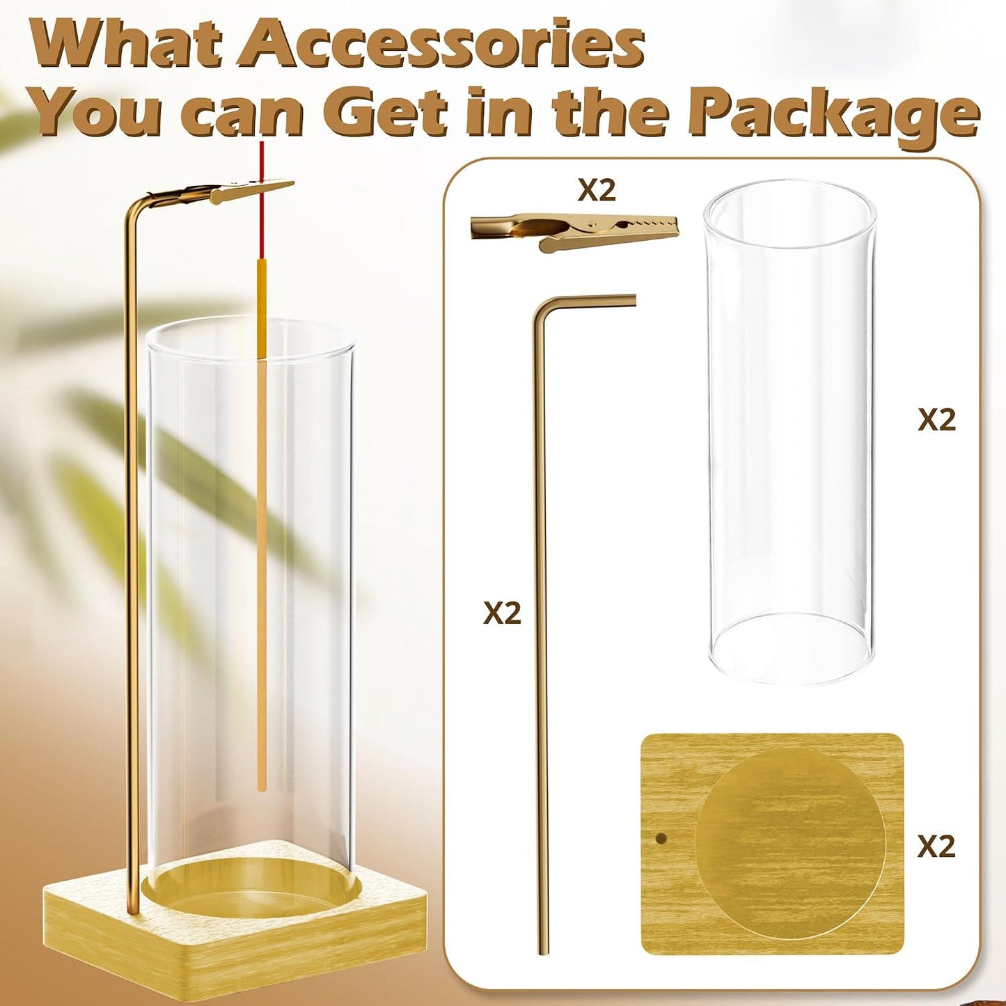 Incense Holder for Sticks, Insence-Stick Holder, Anti-Ash Flying No Mess Incense Burner, Incense Stick Holder with Glass Ash Catcher, for Yoga Spa Meditation Home Decor(2 Pack)