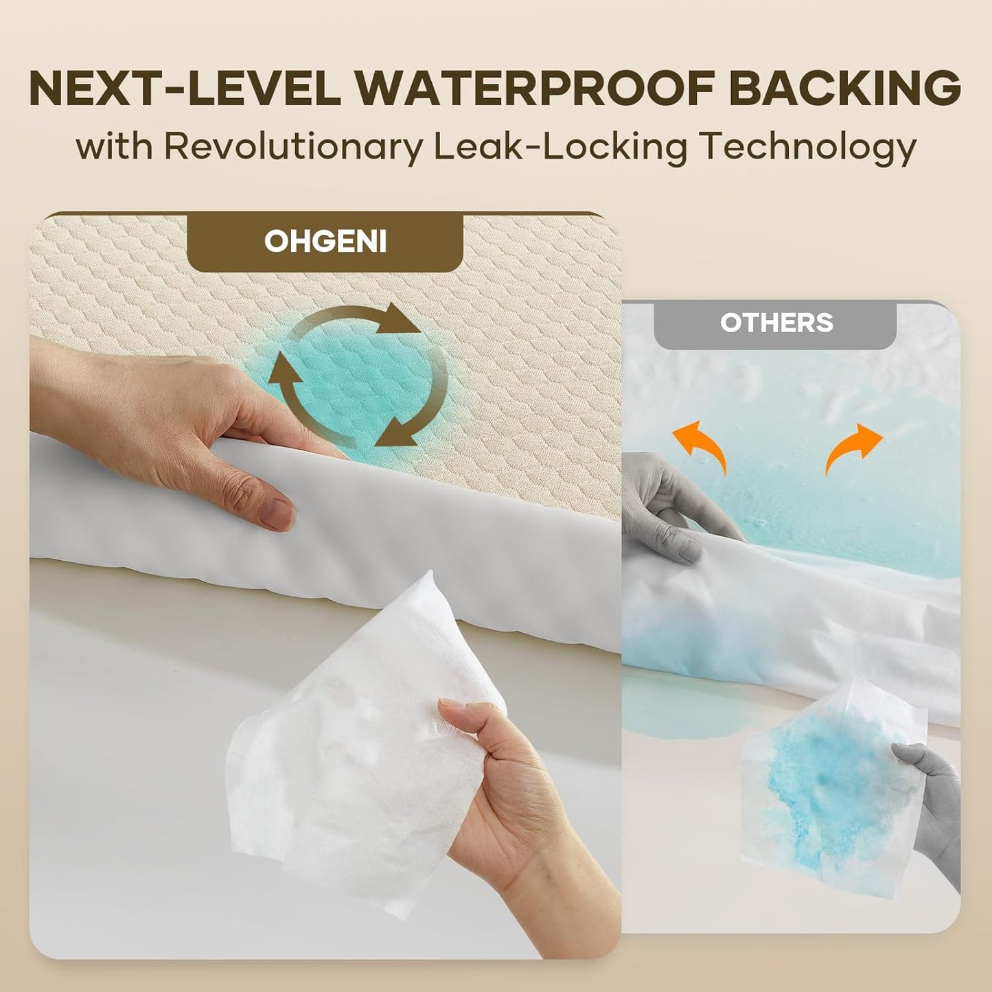 OhGeni 100% Waterproof Mattress Protector,Queen Size Premium Bamboo Mattress Pad,Pet Hair & Bedwetting Resistant,Cooling Breathable Fitted Sheets,Washable Bed Cover,Non-Slip Deep Pocket for Bedroom