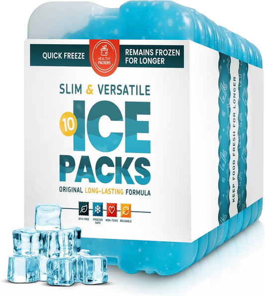 Healthy Packers Ice Packs for Lunch Boxes & Coolers - Freezer Packs - Original Cool Pack | Cooler Accessories for Beach, Camping & Fishing | Slim & Long-Lasting Reusable Ice Pack for Cooler