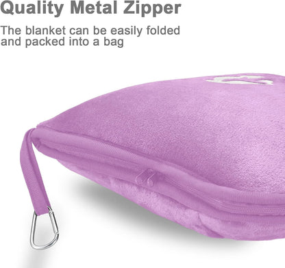 Travel Blanket and Pillow Compact, Premium Soft 2 in 1 Airplane Blanket with Soft Bag Pillowcase，Hand Luggage Sleeve and Backpack Clip (Checkered Black)