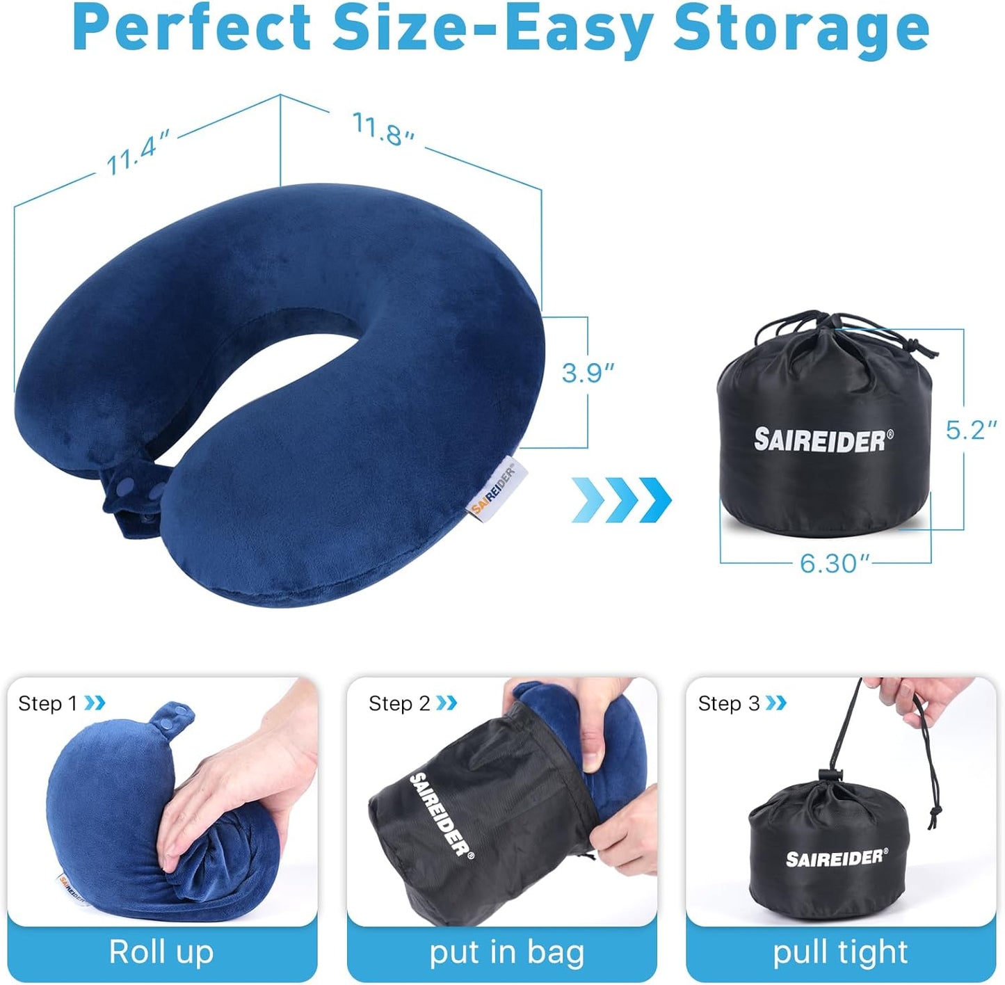 SAIREIDER Neck Pillows for Travel-Head Neck Support Travel Pillow for Traveling, Car, Home, Office Adjustable(Navy Blue)