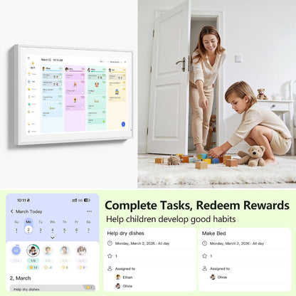 Digital Calendar, 15.6 Inch Wall Planner Electronic Calendar & Chore Chart, Smart Touchscreen Interactive Display for Family Schedules, Great for Organizing Your Routines, Wall & Desk Mountable
