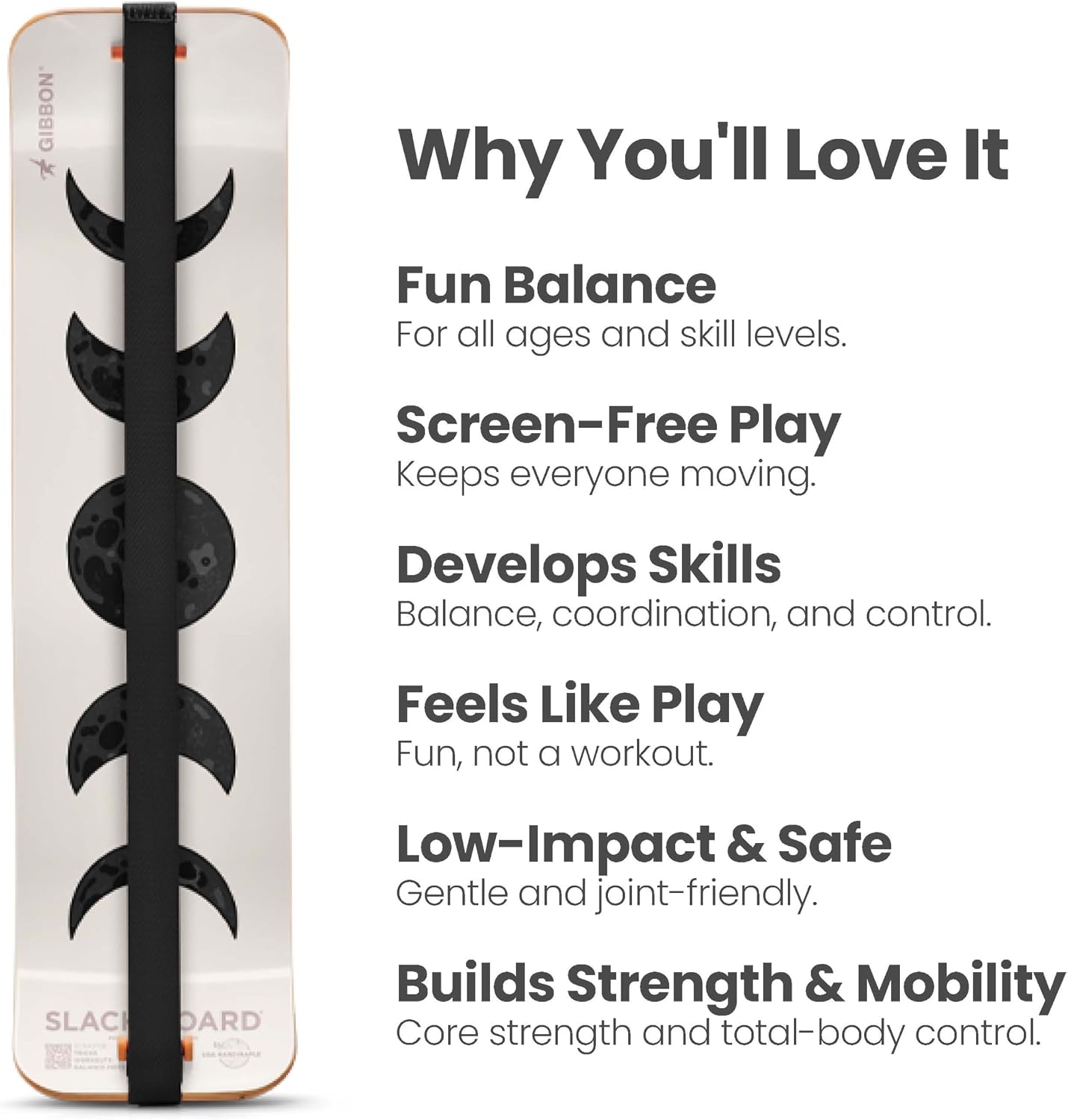 GIBBON SlackBoard - GiBoard Balance Board - Gift for Kids & Adults - 1 & 2 Line Options - Slackline Balance Trainer for Core Workouts, Standing Desk Exercise, Home Gym, Yoga & More