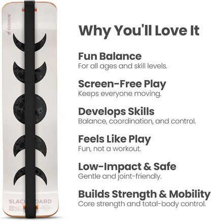 GIBBON SlackBoard - GiBoard Balance Board - Gift for Kids & Adults - 1 & 2 Line Options - Slackline Balance Trainer for Core Workouts, Standing Desk Exercise, Home Gym, Yoga & More