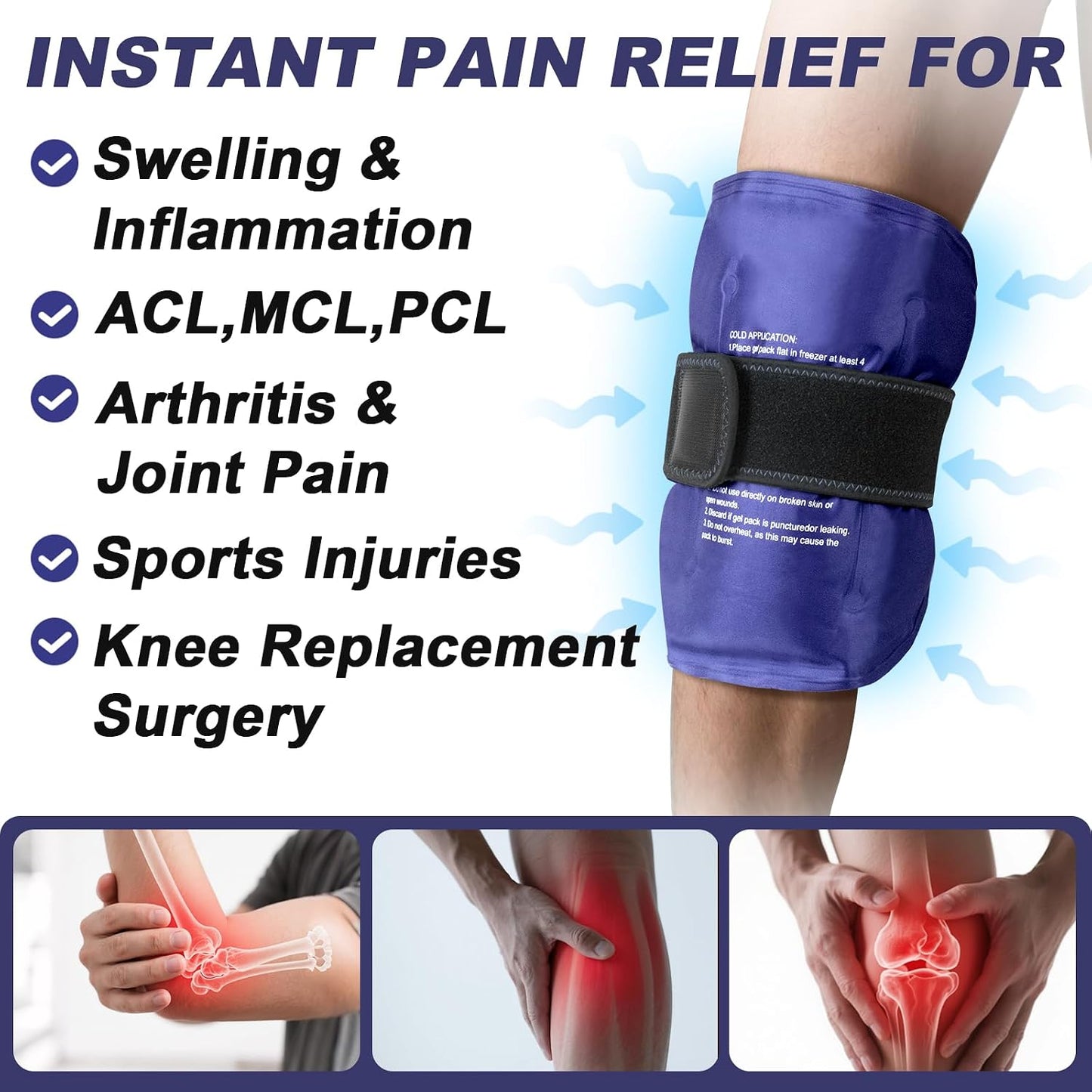 AiricePac 16 × 9" Large Ice Pack for Injuries Reusable Gel for Lower Back, Shoulder, Knee, Elbow, Hip, Leg, Soft Flexible Cold Compress for Pain Relief
