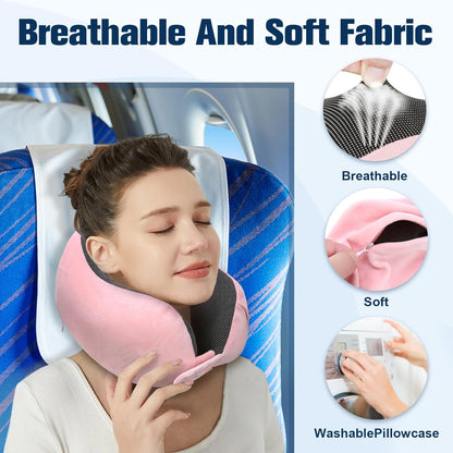 Cirorld Neck Pillow for Traveling, Travel Pillows for Airplanes,100% Pure Memory Foam Travel Neck Pillow, Adjustable Flight Pillow, Portable Plane Accessories with Eye Mask, Earplugs, Carry Bag
