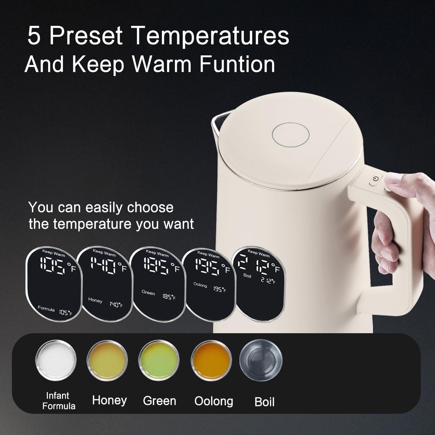 1.5L Electric Kettle Temperature Control, Green