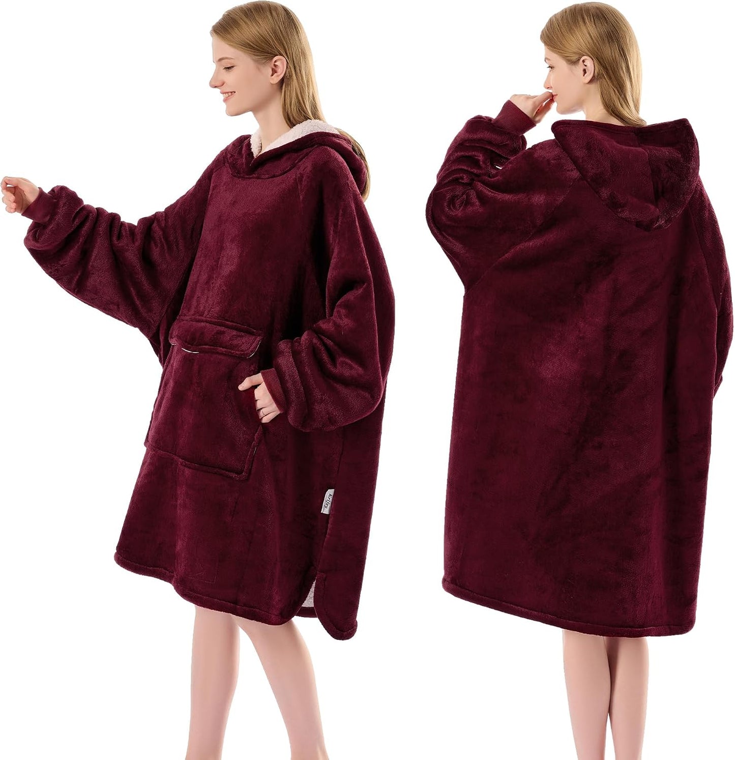 Krifey Wearable Blanket Hoodie, Oversized Sherpa Hooded Blanket for Adults | Soft sherpa fleece with sleeves and pocket; oversized fit for lounging, WFH, camping, Christmas and white elephant gifts.