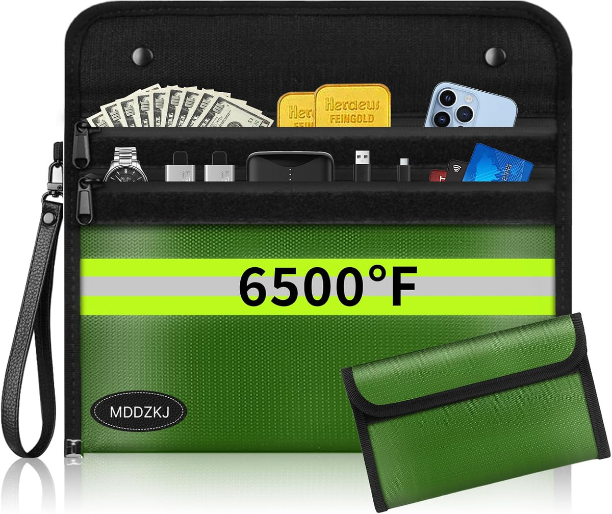 6500℉ Upgraded Fireproof Cash Bag (11.2x7.7 inch) with 2 Pockets,Small Fireproof Safe with 2 Zipper,Storage Cash,Legal Documents Safe,10 Layers of Heat Insulated Materials(2 Pack)