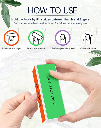 Maryton Nail Buffer Block, Medium/Fine Grit 100/180 Finishing Buffers for Acrylic Nails Gel Polish Nails, 3 Way Professional Pedicure Manicure Buffer Kits, 5 Count (Purple)