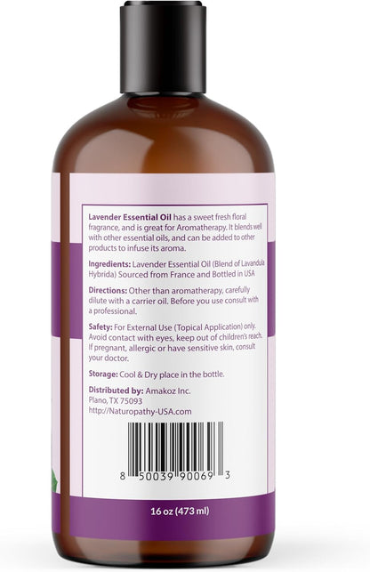 Naturopathy Lavender Essential Oil, 100% Natural Therapeutic Grade, Premium Quality Lavender Oil, 4 fl. Oz - Perfect for Aromatherapy and Relaxation