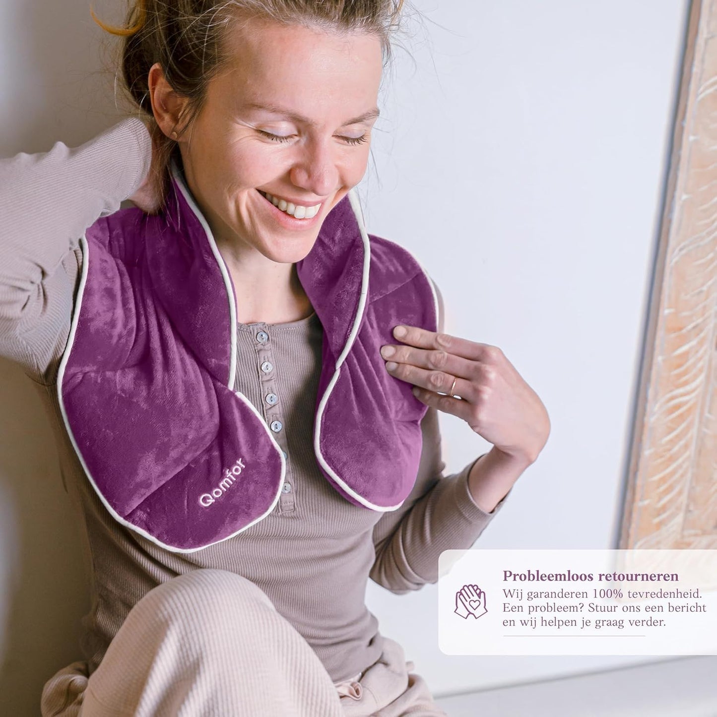 Qomfor Microwave Heating Pad for Neck and Shoulders - Soothing Weighted Neck Wrap Microwavable - Neck Warmer for Stress Relief and Pain Relief - Lavender Aromatherapy - Gift for Women (Purple)