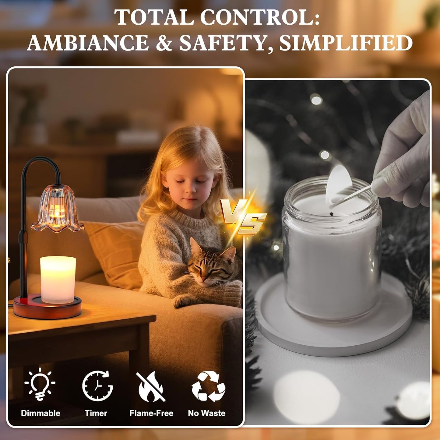 Candle Warmer Lamp Electric Timer: Dimmable Candles Warming Lamps - Height Adjustable Burner Jar - No Flame Scented Melts Wax - All Candle Jars Home Decor Table Light