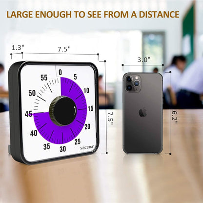 Secura 7.5 Inch Visual Timer, 60 Minute Visual Oversize Countdown Timer for Kids and Adults, Durable Mechanical Time Management Tool (Dark Green)